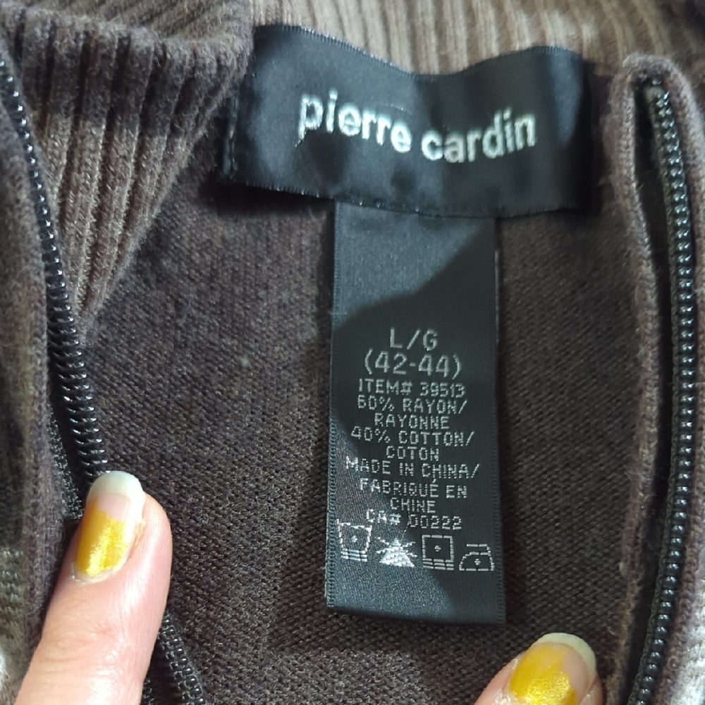 Size L Pierre Cardin Brown Argyle Zip-Front Men's Sweater - Picture 12 of 16